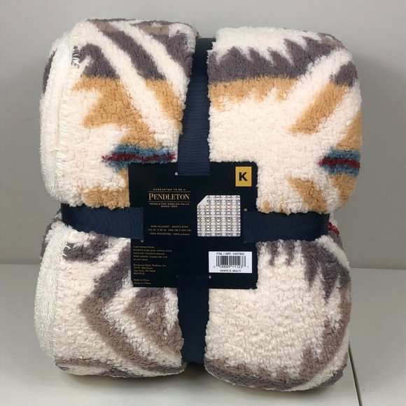 Pendleton Sherpa Fleece Blanket King White S Multi New 112 X 92 Inches New - Picture 4 of 11